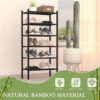 ROMGUAR CRAFT 6-Tier Bamboo Small Shoe Rack, Free Standing Wood Shoe Shelf Storage Organizer for Closet Entryway Stackable (Black)