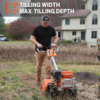 NOVUS 18-Inch Dual Direction Rear Tine Tiller, 212cc 4-Cycle Gas Engine, Full Gear Transmission, Dual Rotating Tines, Airless Tires Gas Tiller for Small to Large Gardens