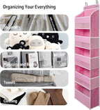 TYMENSH Over Door Organizer with 5 Large Pockets, Heavy Duty Hanging Organizer Storage, Closet Bathroom Nursery Bedroom Dorm, Toys Cosmetics Sundries and Baby Essentials, Pink
