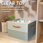Shoe Organizer for Closet,2 Pack Foldable Shoe Storage Organizer Box Bin with Adjustable Dividers and Clear Cover, Fits up to 16-32 Pairs（Grey）
