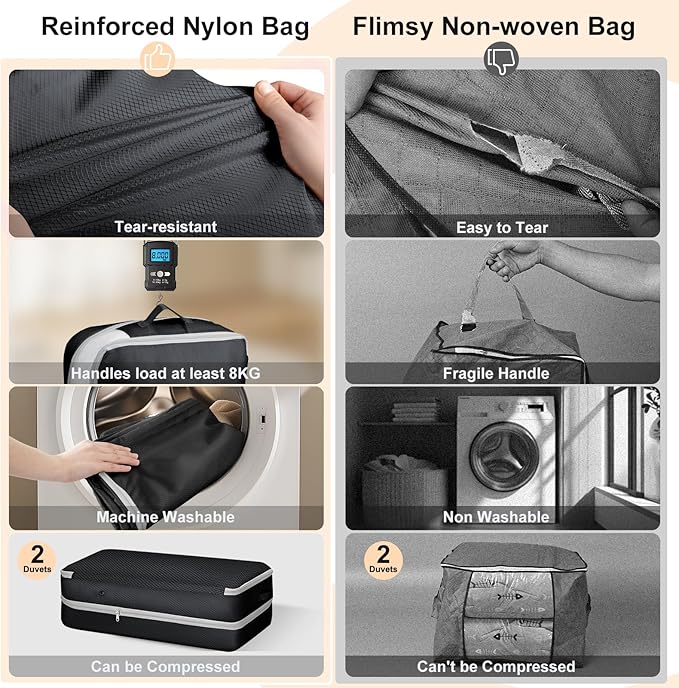 Comforter Storage Bag - Large Capacity Bedding Storage Bags Ultra Space Saving Self Compression Organizer, Washable Compression Bags for Storage Comforter Blanket Duvet Pillow, 6-Pack, Black