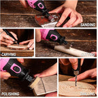Rotary Tool Kit: DEKOPRO Power Hand Rotary Tools Mini for Wood/Metal, Electric Grinder Drill Machine Set with Flex Shaft for Carving, Cutting, Sanding, Grinding, Polishing, Engraving Pink