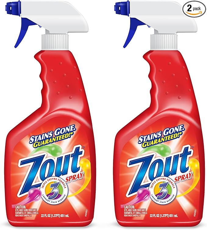 Zout Laundry Stain Remover Spray, Triple Enzyme Formula, 22 Ounce Bottles, 2-Pack