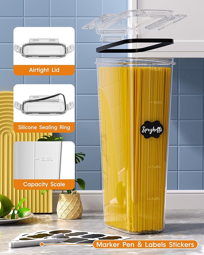 KEMETHY 30 PCS Airtight Food Storage Containers with Lids, Kitchen Pantry Organization and Storage, BPA-Free Plastic Scale Food Canisters for Cereal, Flour, Sugar, Dry Food, Include Labels & Marker