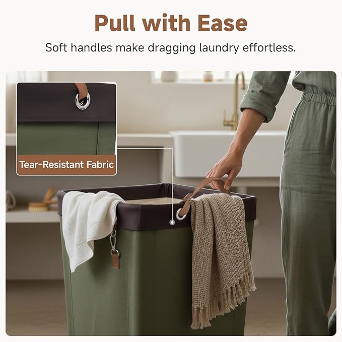 StorageWorks 160L Laundry Basket with Wheels, Large Rolling Hampers for Clothing Organizer, Dirty Clothes Basket for Hotel, Home, Closet, Dorm, Green