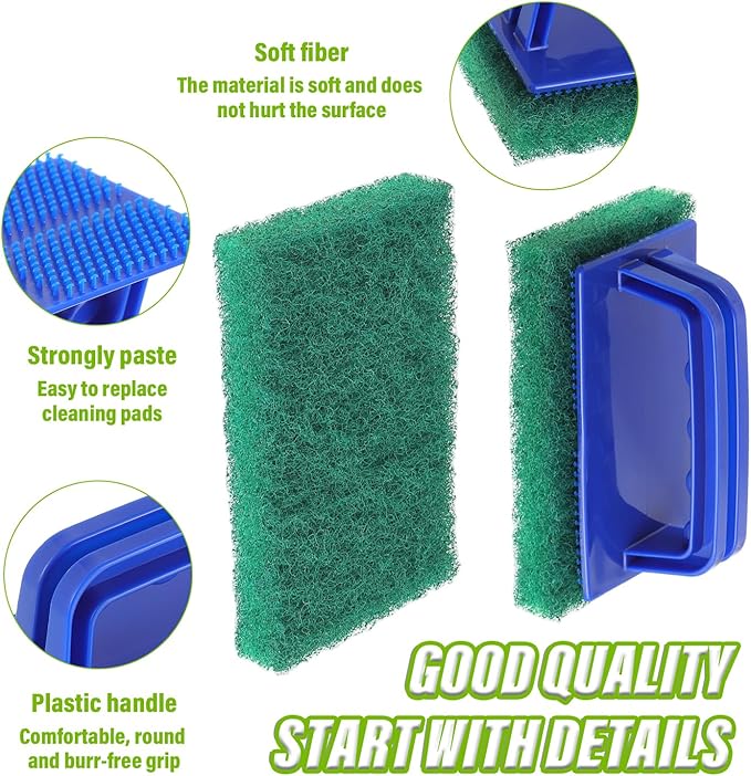 5 Pack Electric Cleaning Brush Pad Kitchen Bathroom Household Cleaning Pad Swimming Pool Wall Cleaning Brush Heavy Duty Griddle Scrubber Scouring Pad and 1 Pack Handle kit(Green)
