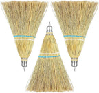 3 Pcs 12 Inch Whisk Broom Hand Held Handmade Mini Corn Broom Straw with a Solid Metal Hang Design for Multi Surface Sweeping Outdoor Car Porch Debris Dust Dirt Driveway Sidewalks Halloween