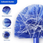 Microfiber Duster for High Ceiling Fan Blades, Cobweb with Extension Pole Adjusts 15-82 Inch, Reusable Cleaning Duster Kit with 3 Duster Heads for Wall Blinds Door Furniture Bookshelves (Blue)