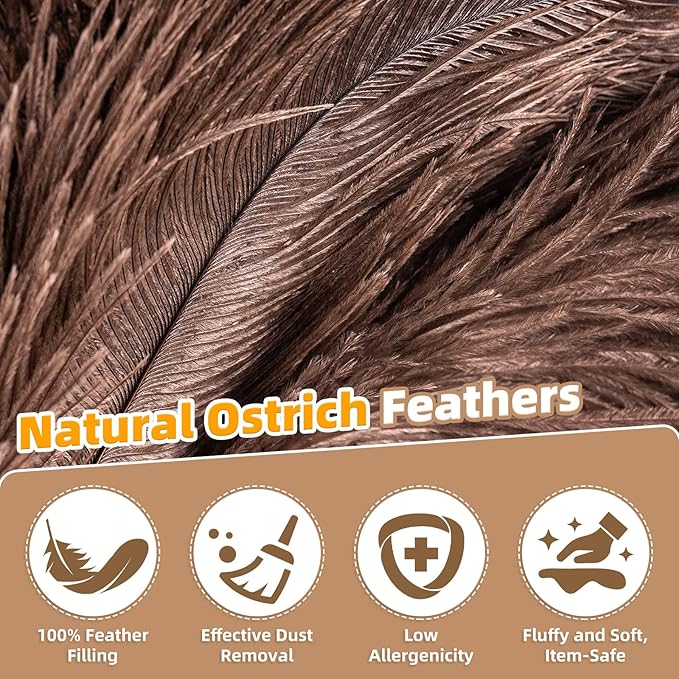Extendable Ostrich Feather Duster with 19-49 inch Rotatable Stainless Steel Pole, Natural Feather Duster for Ceiling Fan Cobweb Dusting, Reusable Flexible Cleaning Duster(Include 2 Replacement Heads)
