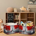 Eiffel Tower Storage Basket,Paris Couple Collapsible Storage Bin Cubes for Living Room Bedroom Blankets Home Storage 17x11.5x10Inch