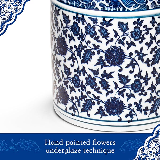 Utensil Holder, 6" Premium Ceramic Kitchen Utensil Rack for Countertop, Hand-painted blue and white porcelain made in Jingdezhen suitable for Vintage Farmhouse Kitchen Counter Decor