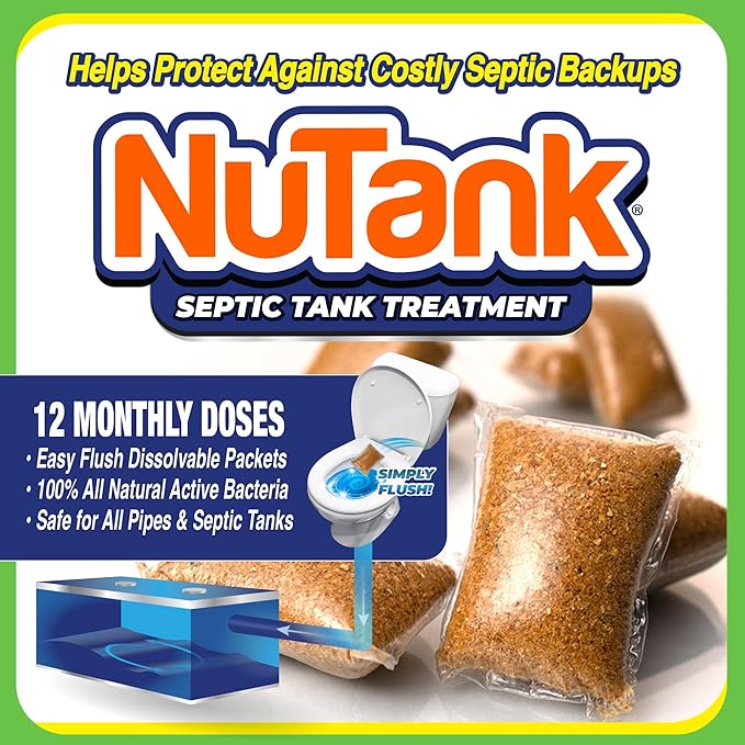 Septic Tank Treatment - 12 Dissolving Packets - 1 Year Supply of Septic Safe Enzyme Producing Packets - Helps Protect Against Costly Septic Backups - Made in USA