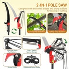 Outvita Manual Pole Saw, 26 Feet Extendable Tree Pruner with Knives and Storage Pocket, Sharp Steel Blade and Scissors High Branches Trimming for Pruning Palms and Shrubs（Yellow）