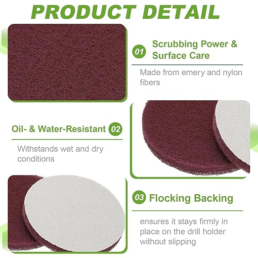 Power Scrub Pads, Scrubbing Pads 800 Grits Scouring Discs - Fitting for (Home Kitchen Cleaning - Drill Attachment - Scrubber Replacement) 8 Pcs & 4 Inch & Dark Red