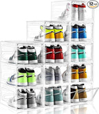INSTY 12 Pack Large Shoe Storage Box, Clear Shoe Storage Organizer with Magnetic Door, Stackable,Shoe Containers For Display Sneakers, Easy Assembly, Fit up to US Size 12, Clear