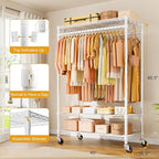 ULIFHOME P7 Rolling Clothes Rack, Clothing Racks for Hanging Clothes, Heavy Duty Garment Rack with Wheels, 3 Tiers Freestanding Portable Closet Rack 45''W × 20.5''D × 80.5''H, Max Load 480 lbs, White