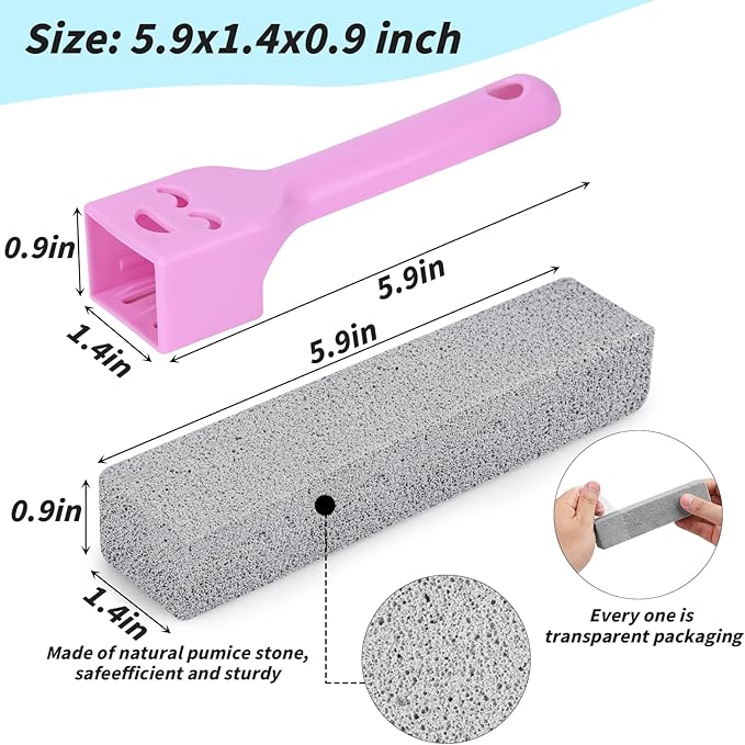 50 Pack Pumice Stones Bulk for Cleaning - Grey Pumice Scouring Pad with 2 Universal Handles, Pumice Stick Cleaner for Removing Toilet Bowl Ring, Bath, Household, Kitchen, Pool, 5.9 x 1.4 x 0.9 Inch