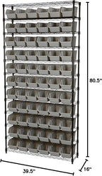 Strongway 12-Tier Single Side Wire Shelving Unit with 66 Bins - 39.5in.L x 16in.W x 80.5in.H