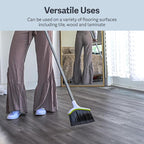 Casabella Basics 2-Piece Angled Broom and Dustpan Set, 44" Angled Broom with Long Handle and Dustpan, Silver/Green