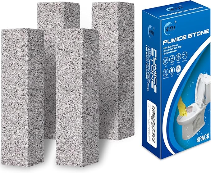4TH Pumice Stone for Toilet Bowl Cleaning,Remove Away Limescale Stain,Hard Water Rings,Calcium Buildup,Iron and Rust,Pumice Stick for Tile/Bath-tub/Kitchen/Grill/Household - 4 Pack