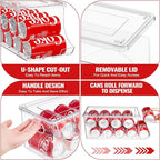 SCAVATA 2 Pack Stackable Refrigerator Organizer, Soda Can Dispenser Pop Cans Container Beverage Holder with Lid for Fridge, Freezer, Kitchen, Clear Plastic Storage Bins-Holds 10 Cans Each