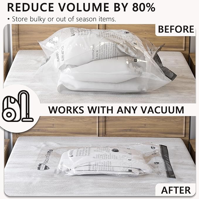 Vacuum Storage Bags, Compression Packing Space Saver Seal Bags for Clothing Bedding Comforters Blankets Pillows, 14 Jumbo