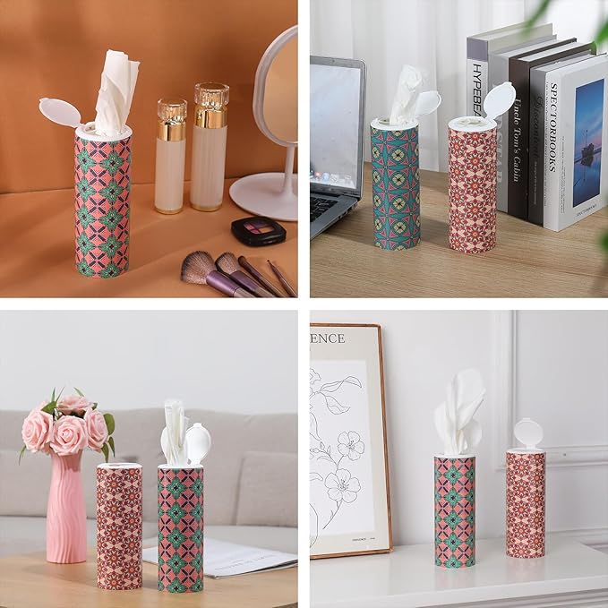 Carson Works Car Tissues Holder 4 Packs Round Car Tissues Cylinder Fit for Car Cup Holder, Home Small Tissue Dispenser with Facial Tissues for Travel Car Bathroom Office