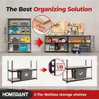 HOMEDANT 47.7" W 5 Tier Heavy Duty Garage Shelving Adjustable Metal Rack Storage Shelves Standing Shelf Unit Organizers Industrial Warehouse Basement Black 1Pack