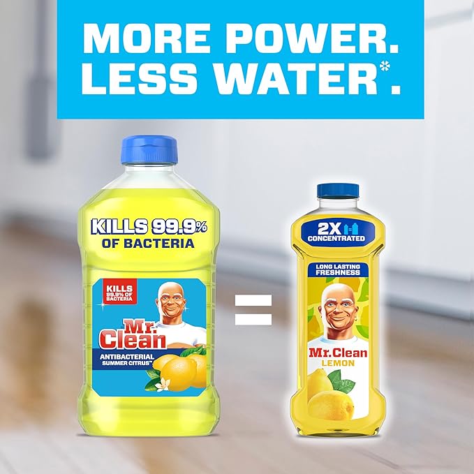 Mr. Clean All Purpose Cleaner, Floor Cleaner for Mopping Home, Bathroom, & Kitchen, Cleaning Liquid for Mop & Bucket, Cleaning Supplies, Multi-Surface Dilutable, Lemon, 41oz