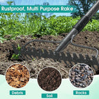 Garden Rake: 49" Metal Garden Leaf Rake with 17 Tines, Heavy Duty Bow Rakes for Lawn Yard Leaves Debris Mulch Gravel Thatch Clean,Lawn Care Gardening Landscaping