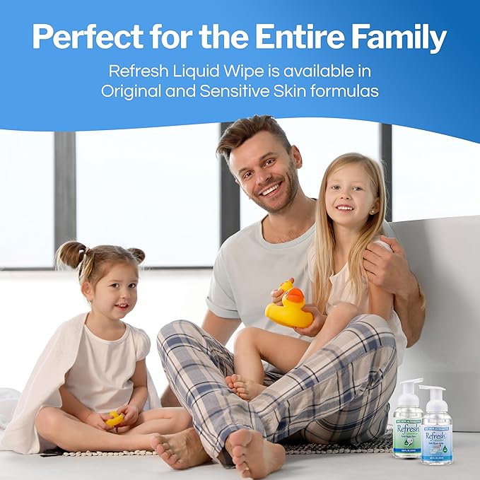 Refresh Liquid Wipe Foam Bundle – Original & Free Formulas – 50ml Personal Size – Flushable Wet Wipe Alternative for Adults & Kids – Aloe & Witch Hazel, Alcohol-Free, Travel-Friendly