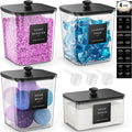 4 Pack Laundry Pods Container, Clear Laundry Room Organization Containers,Large Laundry Detergent Powder Storage Containers Black Wooden Lids & Labels, Acrylic Laundry Pods Holder for Scent Booster