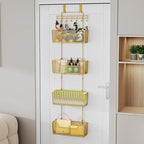 HapiRm Over The Door Organizer - Hanging Door Organizer with 4 Metal Large Capacity Baskets and Adjustable Coat Hook for Bathroom Bedroom Kitchen Pantry Closet Cabinet