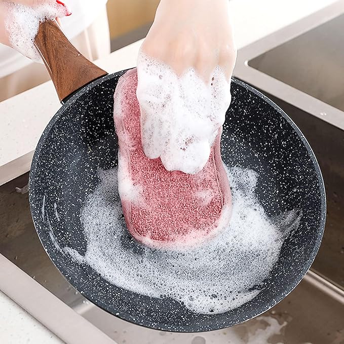 10 Pack Reusable Double-Side Microfiber Kitchen sponges,Scrubber Sponge Scouring Pads Dish Sponge Kitchen Cleaning Dishes and Pots (Red)