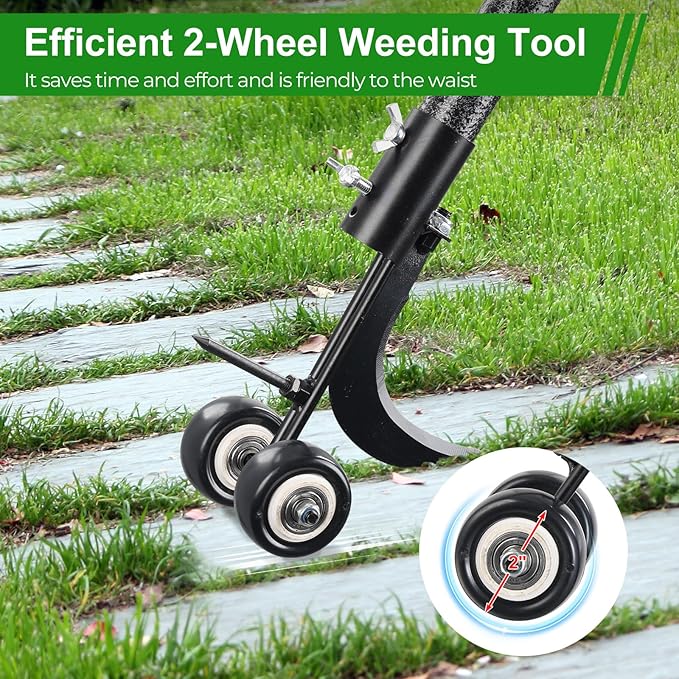 Crack Weeder with Wheels 6.5FT Metal Crevice Weeding Tool with Adjustable Long Handle Saves Back & Knee Manual Weed Remover for Paver Deck Patio Driveway Sidewalk Garden