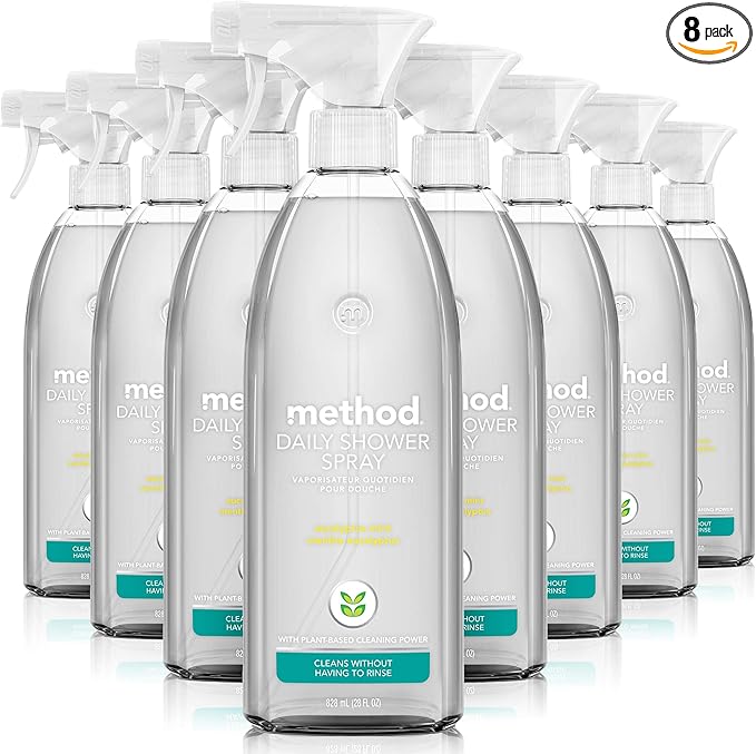 Method Daily Shower Cleaner Spray, & Spray and Walk Away, Eucalyptus Mint Scent, 28 Fl Oz, (Pack of 8), Packaging May Vary