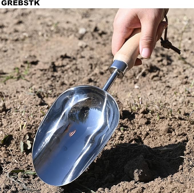 GREBSTK 13.2IN Hand Large Capacity Stainless Steel Ice Scoop Soil Shovel Stainless Steel Gardening Trowel for Ice Machines, Buckets, Dog Food, Flour, and Canisters – Ideal for Bar, Garden, Parties