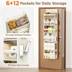 Mefirt Over The Door Organizer, 6 Shelf Door Hanging Organizers with 6 Large Capacity Pockets, Behind Door Storage Hanging Shelves for Closet Wall Bathroom Bedroom Nursery