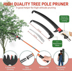 Outvita Manual Pole Saw, 26 Feet Extendable Tree Pruner with Knives and Storage Pocket, Sharp Steel Blade and Scissors High Branches Trimming for Pruning Palms and Shrubs（Orange）