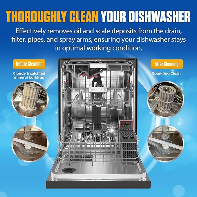 Dishwasher Cleaner Tablets - 24 Tablets (1-Year Supply) Lemon-Scented, Heavy Duty Cleaning Descaler Pods for Dish Washer, Deep Cleans & Maintains Your Dishwashing Machine for Optimal Performance
