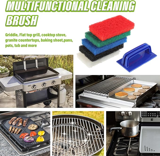 5 Pack Electric Cleaning Brush Pad Kitchen Bathroom Household Cleaning Pad Swimming Pool Wall Cleaning Brush Heavy Duty Griddle Scrubber Scouring Pad and 1 Pack Handle kit(Multicolor)