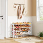 Tajsoon Expandable Shoe Rack for Closet 4 Tier, 29“-41“Adjustable & Stackable Shoe Shelf Storage, Metal Shoe Rack Organizer for Front Door Entrance, Closet, Garage, Entryway, White