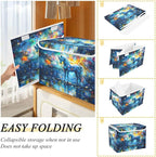 senya Large Storage Bins with Linen Collapsible Foldable Storage Cubes Fabric Closet Organizer Containers box with Flip-Top Lid for Home Bedroom Office 16.7 x 12.6 x 11.8in (Unicorn Stars Pattern)