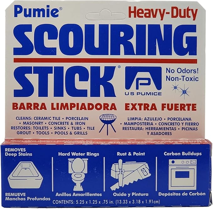 4-Pack PUMIE Heavy Duty Pumice Scouring Stick, Pumice Stone for Cleaning Tough Bathroom, Kitchen Stain, Grills, Pool, Scouring Stick for Cleaning Toilet Rings Stains, Hard Water Rings & Tiles Surfaces
