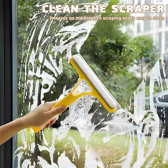 3 in 1 Window Cleaning Scraper,3 in 1 Spray Squeegee,2025 New with Brush and Built-in Spray BottleAll-Purpose,All-Purpose Window Cleaner Tool (Yellow)