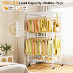 ULIFHOME P4 Rolling Clothes Rack Heavy Duty, Clothing Racks for Hanging Clothes, Freestanding Garment Racks with Wheels, Metal Portable Closet Rack 35.5''W × 20.5''D × 80.5''H, Max Load 560Lbs, White