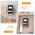 Hanging Closet Organizer and Storage 3-Shelf, Easy Mount Foldable Hanging Closet Wardrobe Storage Shelves, Clothes Handbag Shoes Accessories Storage, Washable Oxford Cloth Fabric, Dark Gray