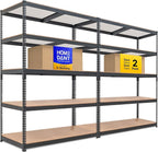 HOMEDANT 47.7" W Deep 5 Tier Heavy Duty Garage Shelving Adjustable Metal Rack Storage Shelves Standing Shelf Unit Organizers Industrial Warehouse Basement Black 2Pack