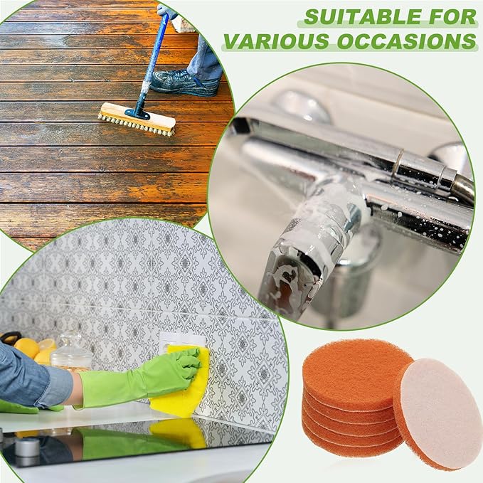Power Scrub Pads, Scrubbing Pads 2000 Grits Scouring Discs - Fitting for (Home Kitchen Cleaning - Drill Attachment - Scrubber Replacement) 6 Pcs & 5 Inch & Orange