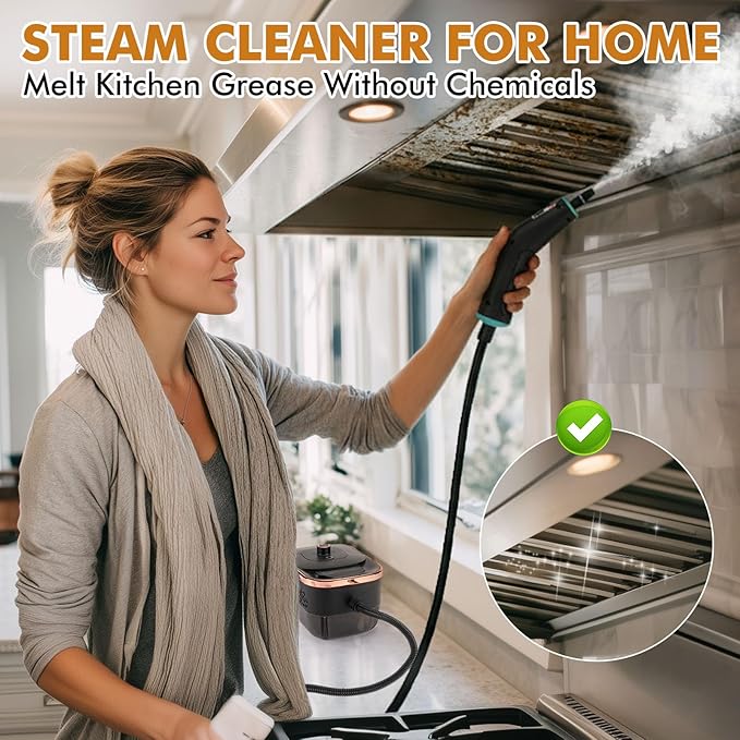 Handheld Steam Cleaner for Home,15s Heat-Up 42.27oz Tank,2500W Portable Steamer for Cleaning,with 15 pcs Accessories,Pressurized Steam Cleaner,Grease,Grout,Furniture,Bed Bugs,Floor,Couch and Car
